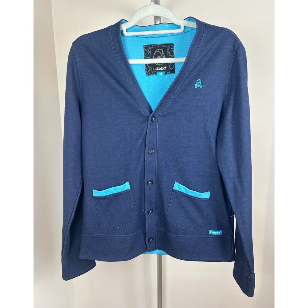 Kidrobot Robot Bones Blue Cardigan Preppy Sweater Size M
